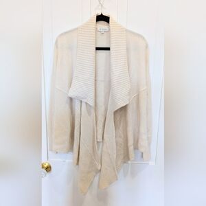 Kinross Cashmere Soft Cream Drapey Scarf Open-Front Cardigan | Small